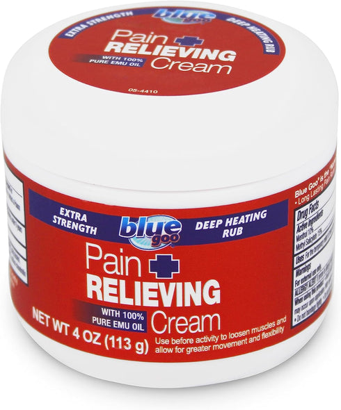 Blue Goo Relieving Cream - Maximum Strength for Back/Neck Pain, Sports-Related Muscle Pain, 4 oz (1 Pack)