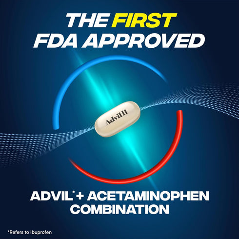Advil Dual Action Coated Caplets with 250 Mg Ibuprofen & 500 Mg Acetaminophen, 2 Count x 50 for 8 Hour Pain Relief