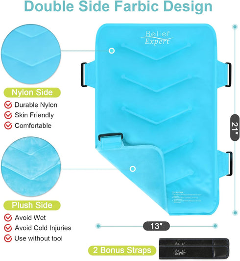 Relief Expert Extra Large Back Ice Pack (13”x21”), Reusable Ice Wrap for Back Pain Relief, Cold Compress Therapy