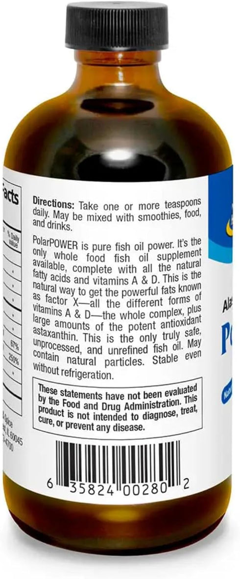 North American Herb & Spice PolarPower Wild Sockeye Salmon Oil - 8 fl. oz. - Omega-3, Vitamin A, D, Antioxidants - 48