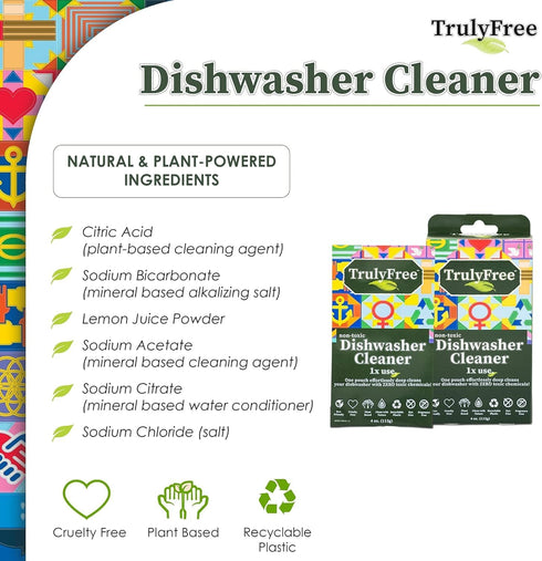 Truly Free Auto Dishwasher Cleaner, 1 Pack - Natural Concentrated Formula for Sparkling Clean Dishes, No Harmful