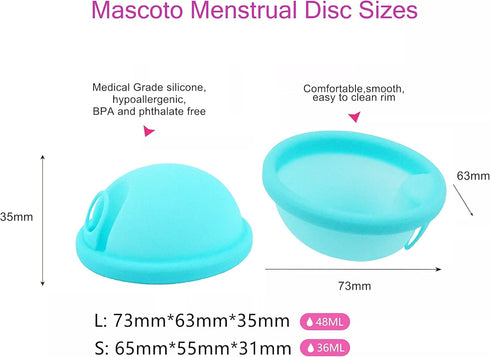 Mascoto Set (2 Pack) 12-Hour Reusable Menstrual Disc Soft Medical-Grade Silicone, Leak-Resistant Design, Easy Removal