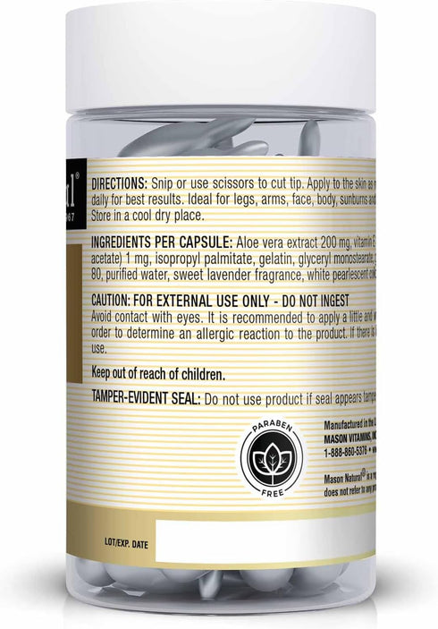 MASON NATURAL Aloe Vera & Vitamin E Body Cream - 60 Snip-Off Caps, Premium Skin Conditioning Formula