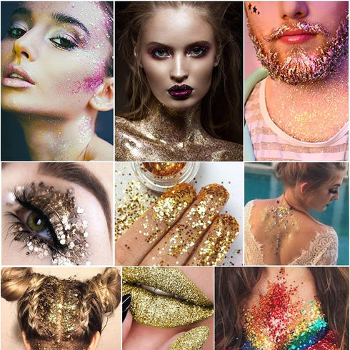 Holographic Glitter Sequins 3D Acrylic Nails Powder - Laser Dust Gold Silver Nail Art Supplies - 8 Boxes