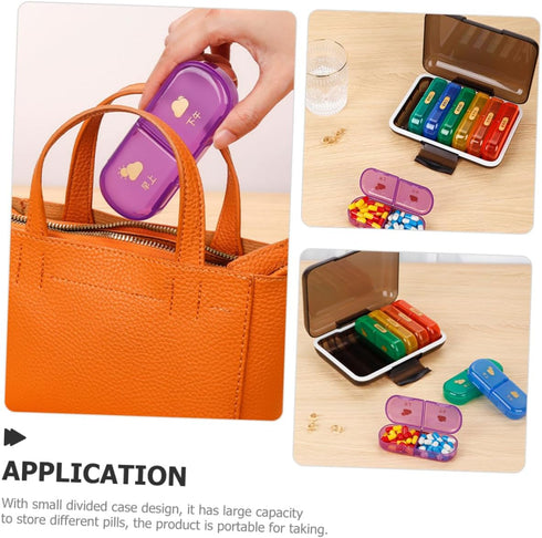 Wakauto Weekly Pill Organizer Box with Seven Color-Coded Compartments, Portable Medicine Storage Case with Black Shell