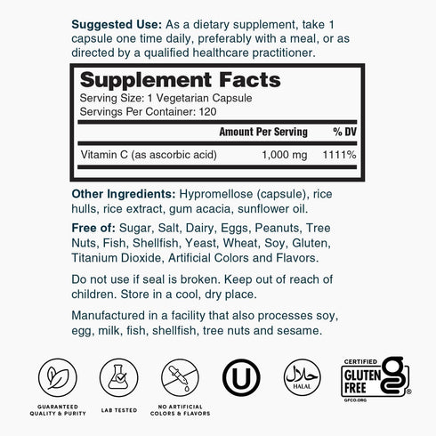 Nature's Lab Vitamin C 1000mg - Supports Immune System Health, 120 Count