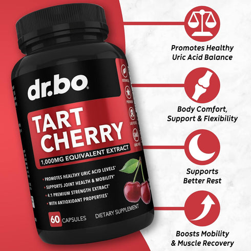 Tart Cherry Extract Capsules Supplement - Purge Uric Acid Flush Cleanse Antioxidant Pills for Rest Support - Tart Cherry Capsules Anthocyanin Supplements Ultra Pure Cherries Vitamins Concentrate Pill