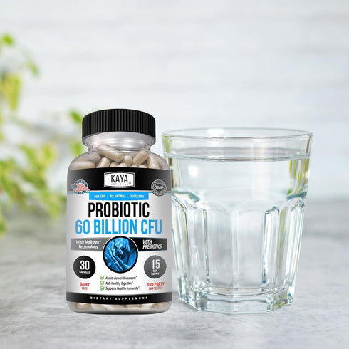 Kaya Naturals Probiotic 60 Billion CFU | 30 Vegetable Capsules for Women, Men, Gut Health & Immune Support