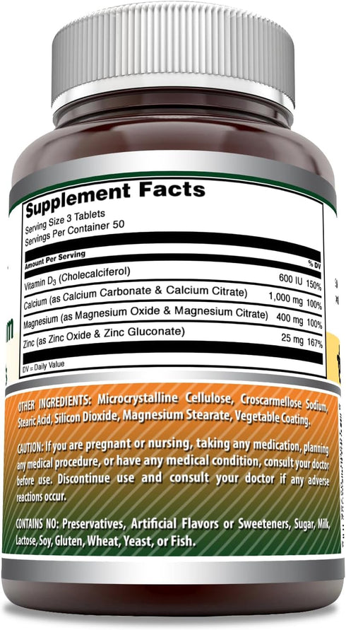 Amazing Formulas Calcium Magnesium Zinc + D3 Supplement | 150 Tablets | Non-GMO | Gluten-Free | Made in USA