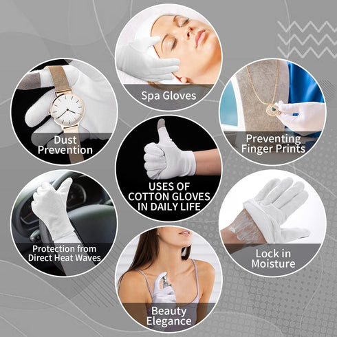 Sibba 2 Pairs White Cotton Touch Screen Moisturizing Gloves for Overnight Bedtime Hand Spa Treatment, Heal Eczema