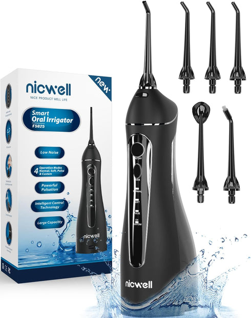 Nicwell Water Dental Flosser Teeth Pick, 4 Modes Oral Irrigator, Portable & Rechargeable, IPX7 Waterproof