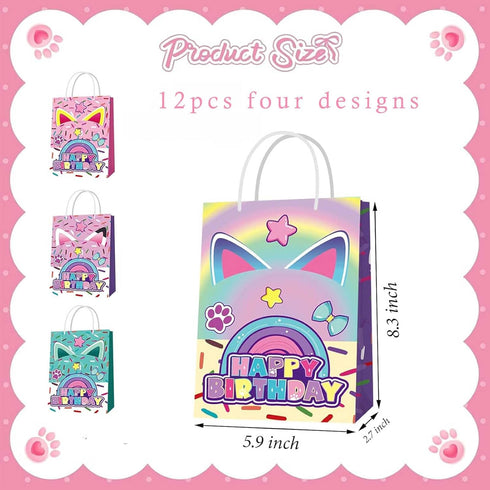 Terasilian 12pcs Cartoon Cat Party Gift Bags Dollhouse Theme Gift Bags for Kids Birthday Party Decorations Favors