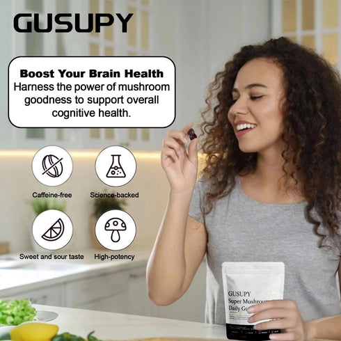 GUSUPY Gummies 12 60 Gummies Lions Mane Mushroom Supplement - Organic Mushroom Blend with Cordyceps, Reishi, Chaga