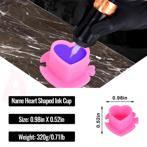200PCS Tattoo Ink Caps Heart Shaped Tattoo Ink Cups Spliceable Disposable Pigment Caps Plastic Ink Caps with Base Ink Caps for Tattooing Permanent Makeup Tattoo Supplies (Pink)