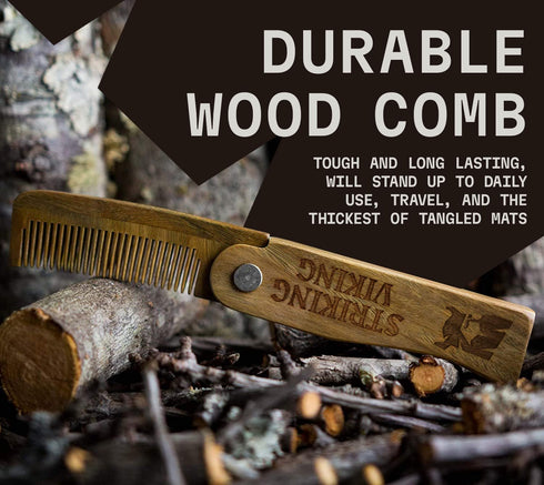 Striking Viking Folding Wooden Comb for Men - Sandalwood Mustache & Beard Grooming Comb