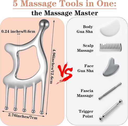 Hadnves 5 1 in Metal Gua Sha Facial Tools Handheld Head Massage Comb Stainless Steel Scalp Guasha Massager Point Tool
