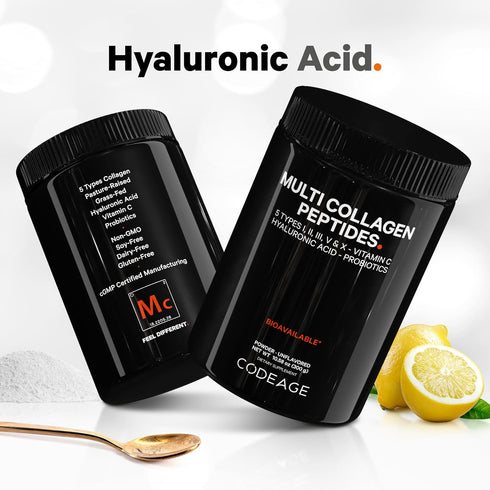 Codeage Multi Collagen Peptides + Probiotics Black Edition, Vitamin C, Hyaluronic Acid Powder Supplement, 10.58oz