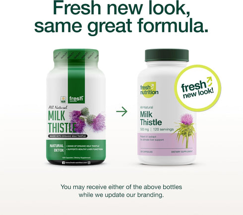 Fresh Nutrition Organic Milk Thistle Supplement - 2000mg Potent Strength – 4 Month Supply – Silymarin Thistle Seed Standardized Extract 4:1 - Made in The USA - 120 Capsules