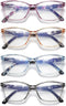 4 Pack Blue Light Blocking Reading Glasses for Women Men, Fashion Square Computer Readers with Spring Hinge