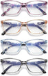 4 Pack Blue Light Blocking Reading Glasses for Women Men, Fashion Square Computer Readers with Spring Hinge