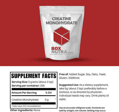 BoxNutra Creatine Monohydrate Powder - Unflavored Creatine for Men and Women, 200 Servings, Increases Muscle Gain