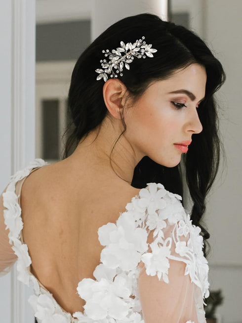 SWEETV Bride Silver Wedding Hair Comb, Crystal Hair Accessories with Rhinestone Bridal Hair Clip