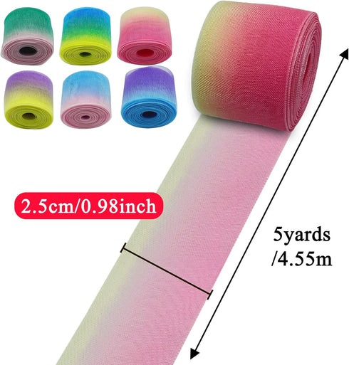 6 Rolls Organza Chiffon Ribbons Rainbow Wrapping Ribbons Sheer Chiffon Ribbon for Christmas Crafts Wreath Gift Wrapping Birthday Bouquets Home Decors (6 Colors) by YaeYur