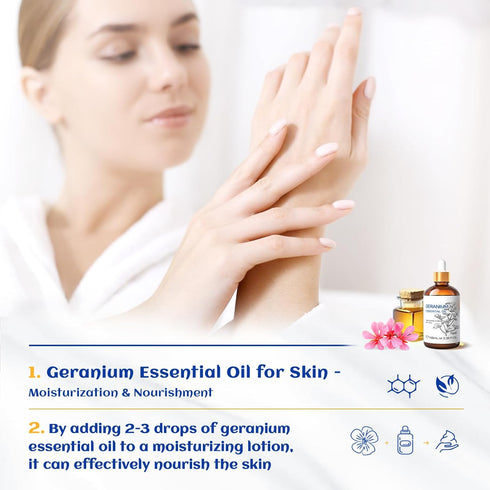 HIQILI 100ML Geranium Essential Oil - 100% Pure and Natural for Skin, Diffuser & Candle - 3.38 Fl. Oz
