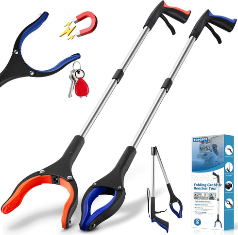 TOPGROT 2-Pack Grabber Reacher Tool, 34" Foldable Reacher Grabber Pickup Tool with 360