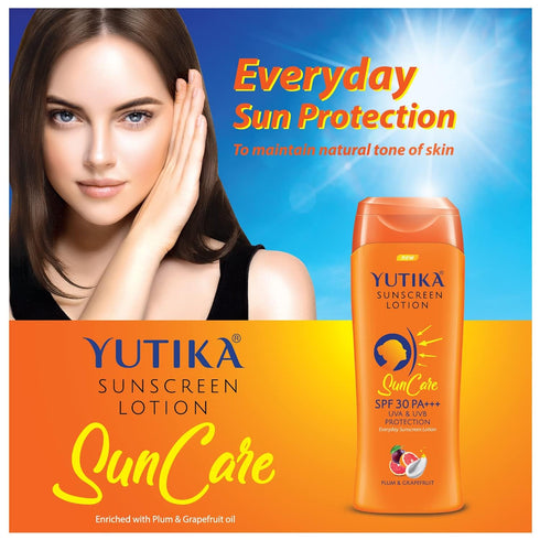 Yutika Sunscreen Lotion SPF 30 PA+++ for Women and Men, UVA & UVB Protection for Face and Body 100/3.53 Fl Oz