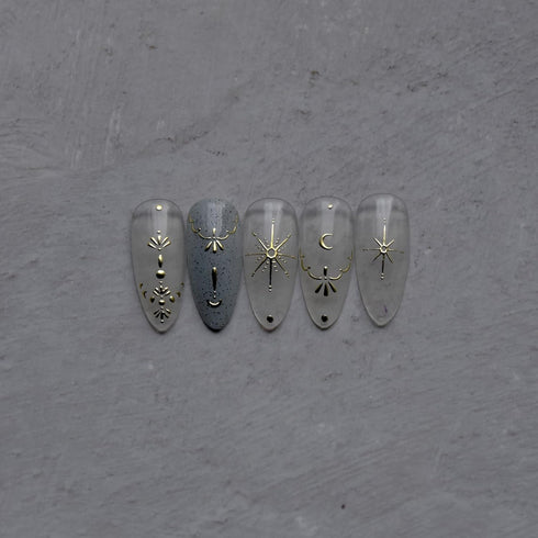 Moon Star Nail Art Stickers, 3D Gold Bronzing Self-Adhesive Nail Decals for Luxury Nail Design and DIY Nail Art Supplies
