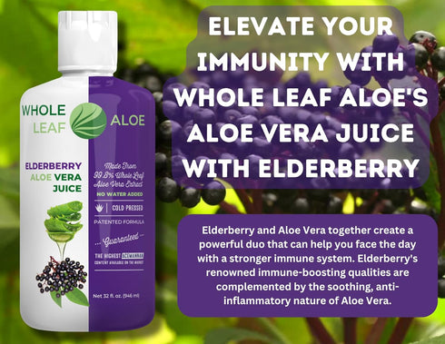 Whole Leaf Aloe Vera Juice with Organic Elderberry Extract Patented Formula, High Acemannan Content, and NO Water