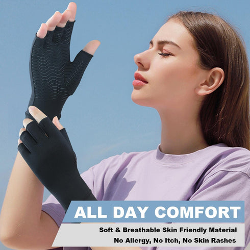 2 Pairs Copper Arthritis Compression Gloves - Anti-Slip Fingerless Gloves for Rheumatoid Pain Relief for Women & Men