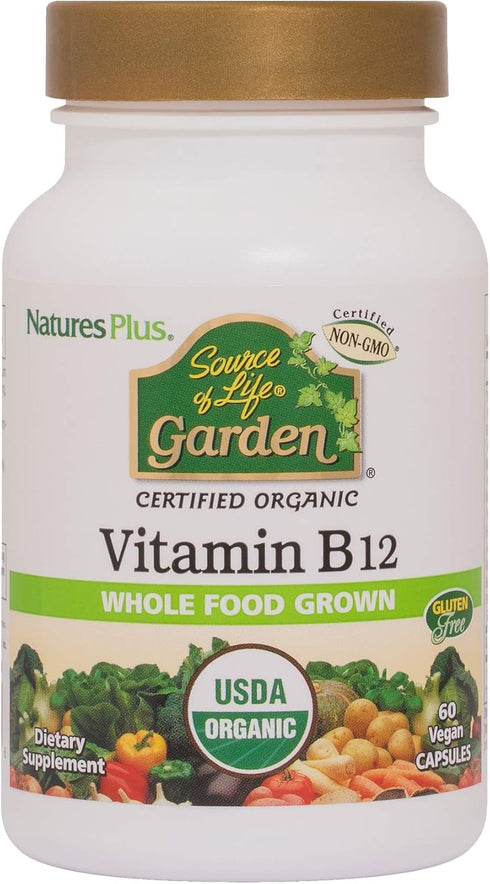 Natures Plus Source of Life Garden Organic Vitamin B12-1000 mcg, 60 Vegan Capsules for Energy Boost