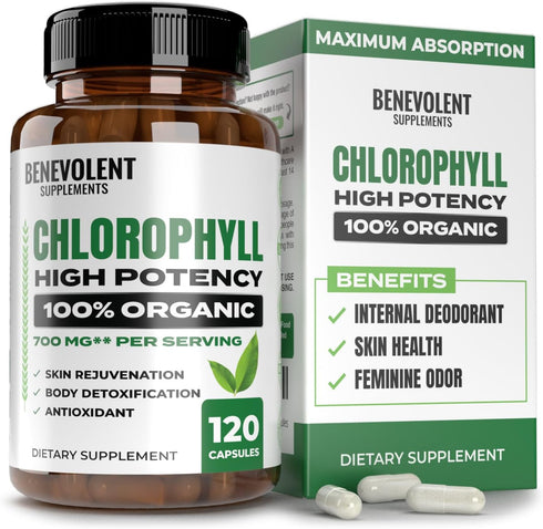 Benevolent Chlorophyll Capsules 700mg - 100% Natural for Energy Boost and Immune Support