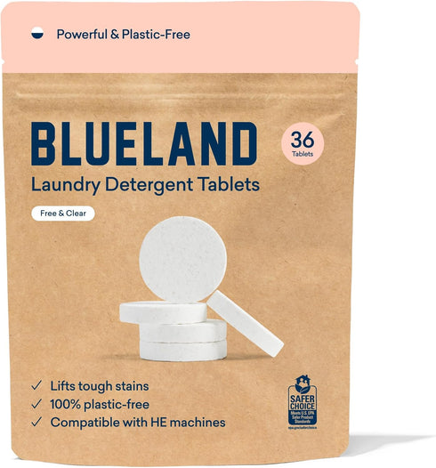 BLUELAND Laundry Detergent Tablets, 36 Count | Natural, Sustainable, Eco-Friendly in Compostable Pouch