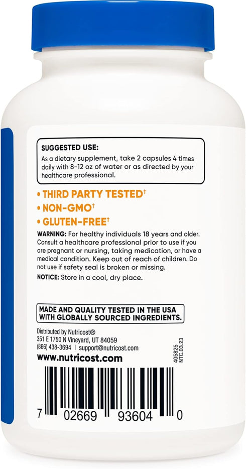 Nutricost Alpha GPC 600mg, 120 Vegetarian Capsules - Gluten Free, Non-GMO, 300mg Per Capsule