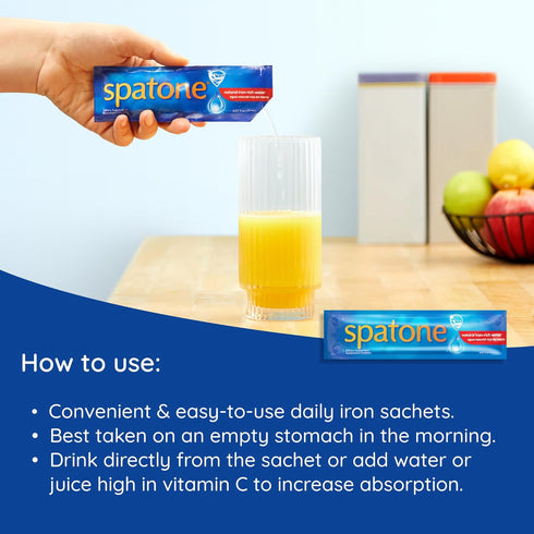 Spatone Natural Liquid Iron Supplement - 28-Day, 5mg of Iron per 20mL Sachet, Ideal for Women, Men & Kids