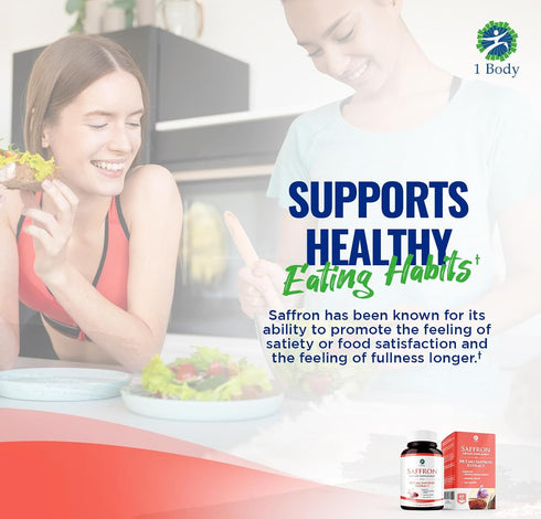 1 Body Saffron Extract 8825, Antioxidant & Mood Support, 88.5 mg Pure Safranal per Vegetarian Capsule