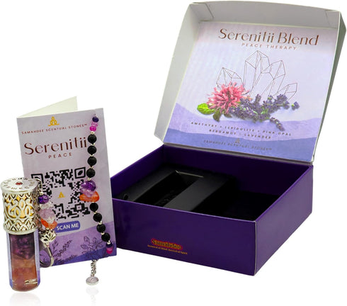 Samahdee Set: Scentual Stones Serenitii Amethyst, Lepidolite & Pink Opal Beaded Bracelet with Organic Bergamot