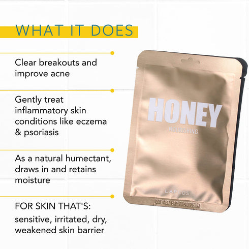 LAPCOS Honey Sheet Mask, Daily Face Mask with Antioxidants and Hyaluronic Acid to Hydrate and Tighten Dry Skin, 5-Pack