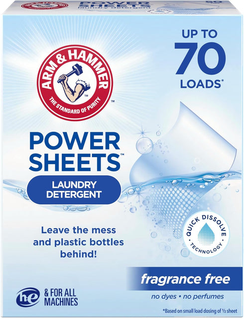ARM & HAMMER Power Sheets Laundry Detergent, Fragrance Free, No Dyes or