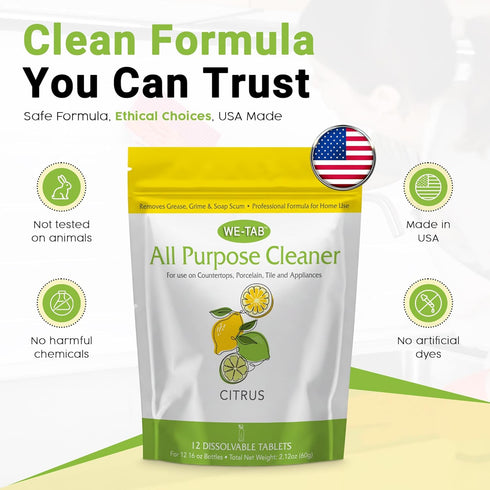 We-Tab 12-pack. 192 oz (12x16Fl oz) All Purpose Cleaner Concentrate Refill, Multi Surface Clean Refill, Non-toxic