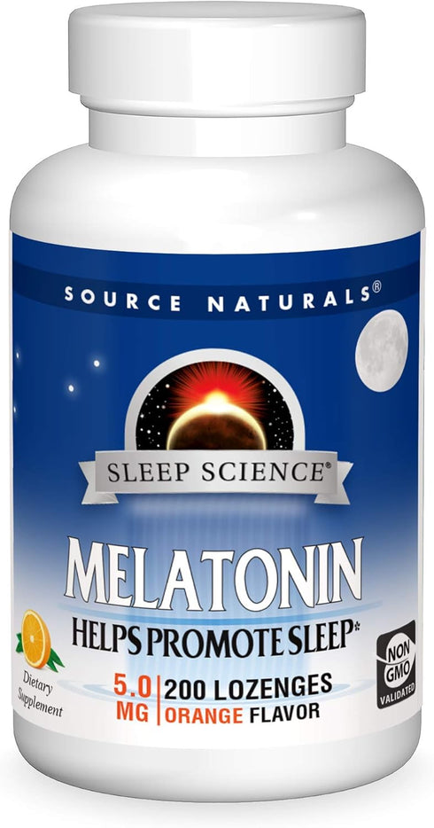 Source Naturals Melatonin, 5 mg, 200 Orange Flavored Lozenges, Dietary Supplement for Sleep*