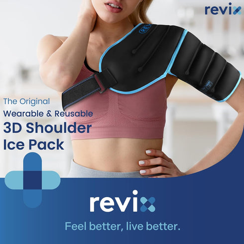 REVIX 3D Sewing Shoulder Ice Pack Wrap for Better Fit, Reusable Hot & Cold Compress for Pain Relief