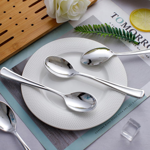WDF 100 Pack Silver Plastic Spoons Disposable, 6.9 Inch Heavy Duty Spoons for Parties, Weddings