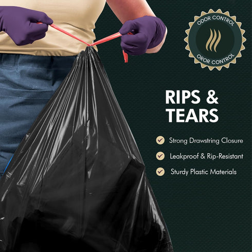 PAMI Large 30-Gallon Drawstring Trash Bags - 8-Pack Black Extra-Strong Plastic Garbage Bags for Kitchen