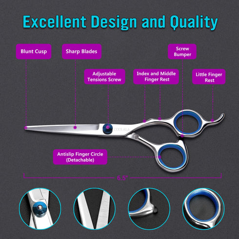 Stainless Steel Hair Cutting Scissors 6.5 Inch - Professional Salon Barber Haircut Shears, One Comb Included