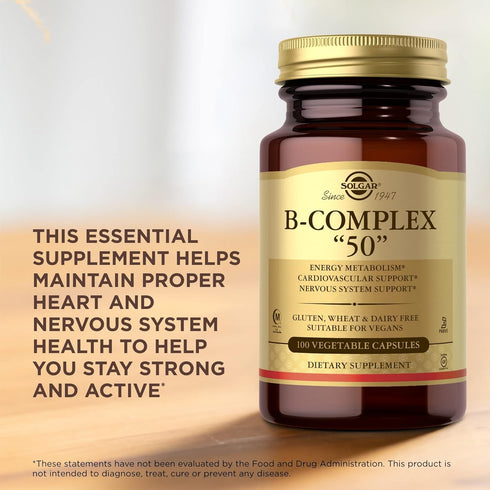 Solgar B-Complex "50" - 100 Vegetable Capsules - Energy Metabolism, Cardiovascular & Nervous System Support