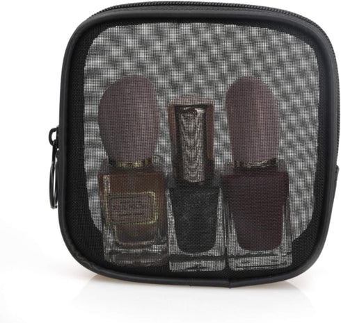 Mesh Travel Toiletry Bag, Transparent Standing Pouch, Portable Shaving Kits Organizer, Pack of 2 Sizes (S/M), Black